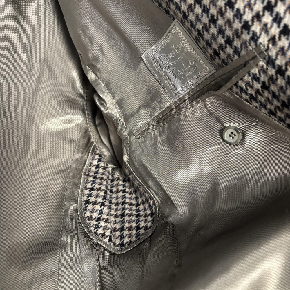 British Tailor Blazer Mens Large Gray Houndstooth Tweed Sport Coat Peter So - Picture 5 of 16